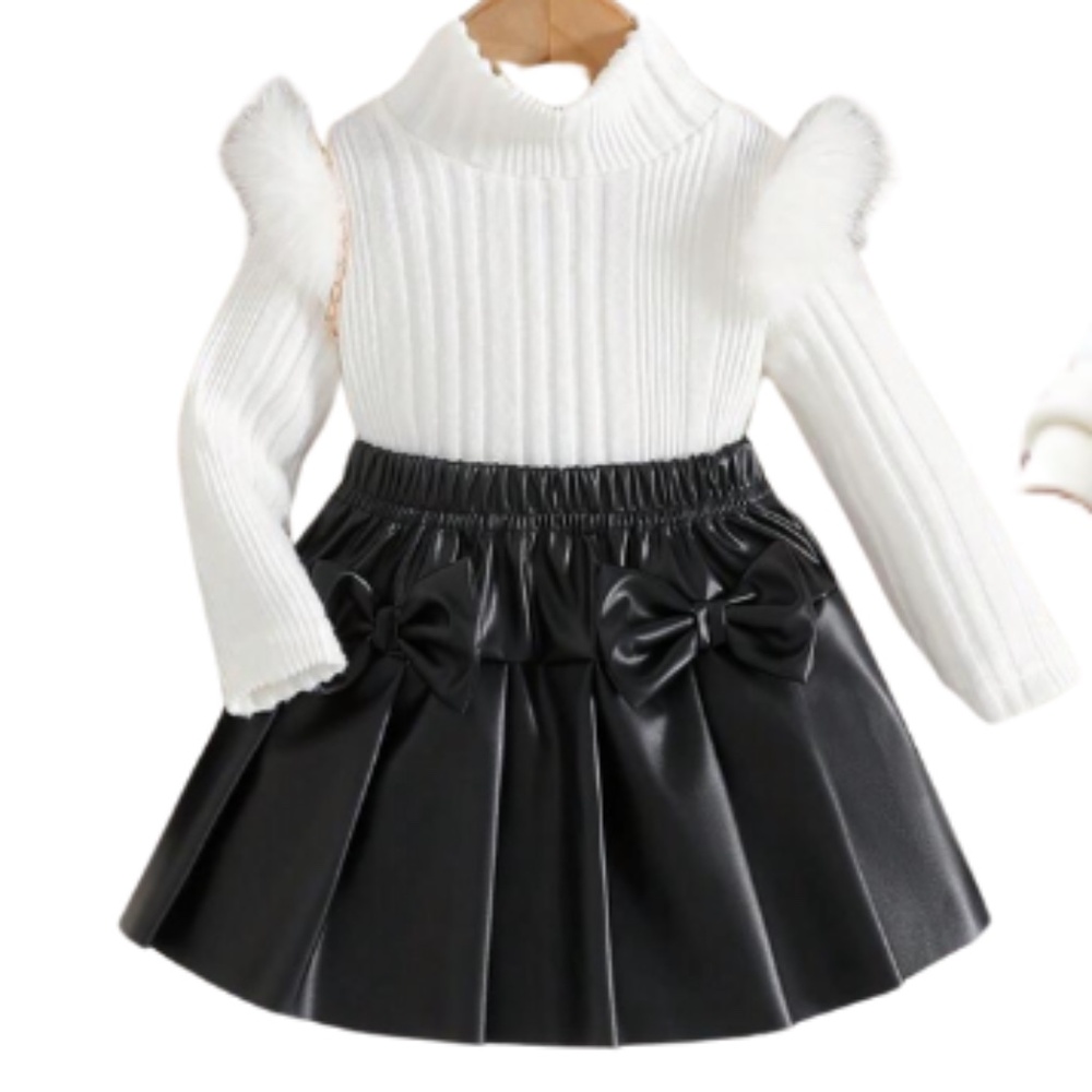 Sweater and leather skirt